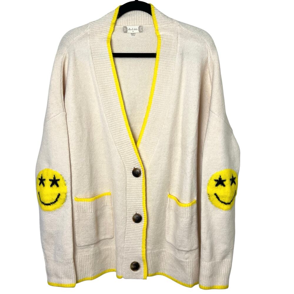NWT Altar'd State Ivory Cardigan with Smiley Face Elbow Patches Size Medium